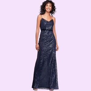 David's Bridal Navy Blue Sequin Bridesmaid Formal Dress - Size 10
